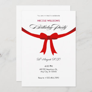 Modern Simple elegant red ribbon bow birthday  Invitation