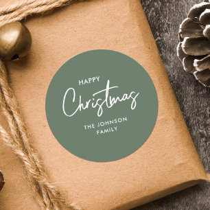 Modern Simple Elegant Sage Green Christmas Holiday Classic Round Sticker