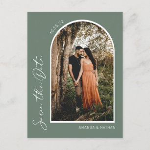 Modern Simple Elegant Sage Green Save The Date Announcement Postcard