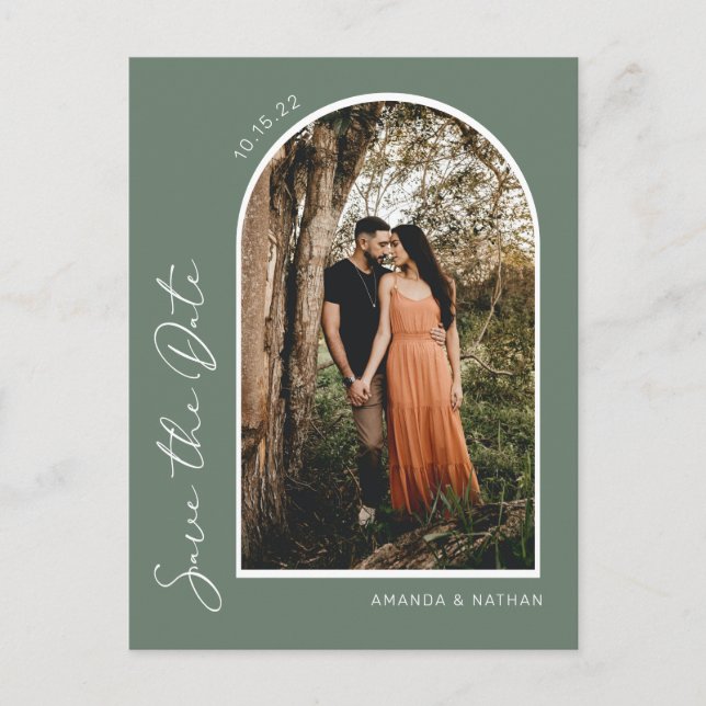 Modern Simple Elegant Sage Green Save The Date Announcement Postcard (Front)