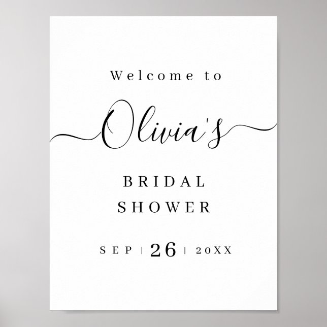 Modern simple elegant script bridal shower welcome poster (Front)