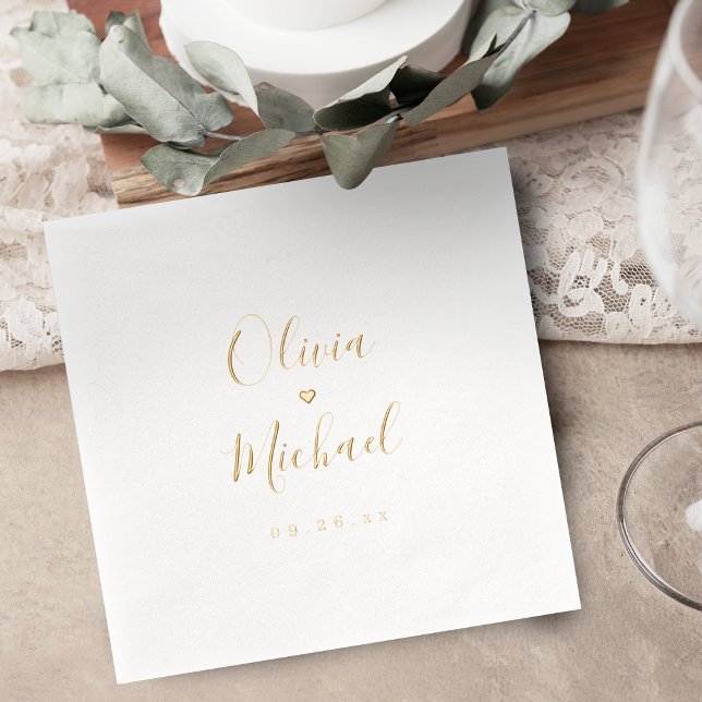 Modern simple elegant script couples names wedding foil napkins (Modern simple elegant script couples names wedding foil napkins)