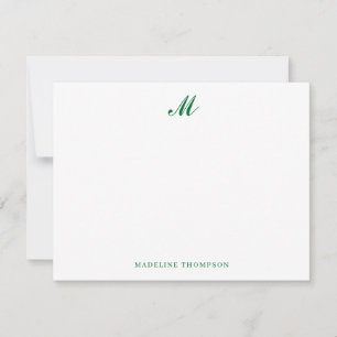 Modern Simple Elegant Script Forest Green Monogram Card