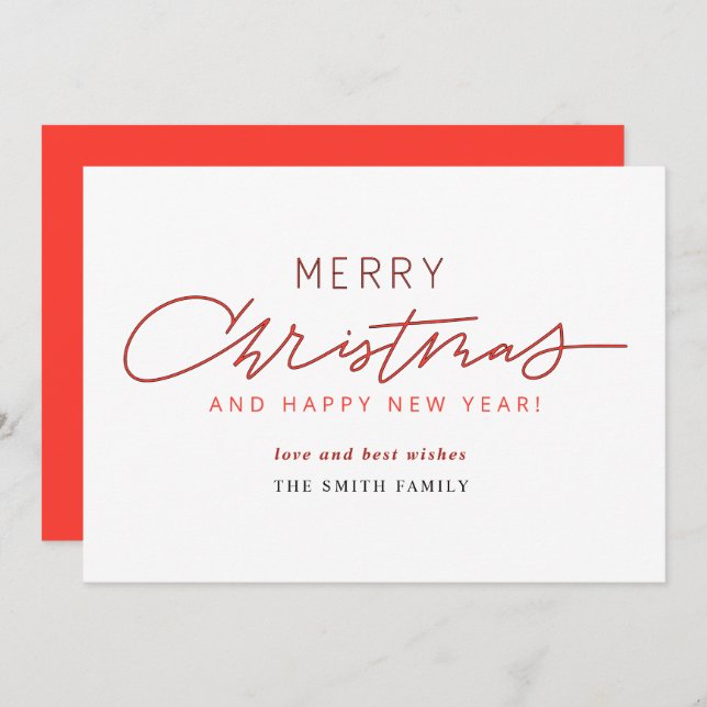 Modern Simple Elegant Script merry Christmas Holiday Card (Front/Back)