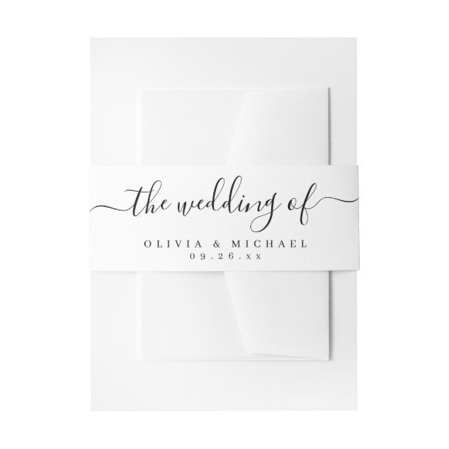 Modern simple elegant script wedding invitation belly band (Front Example)