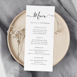 Modern simple elegant script wedding menu<br><div class="desc">Modern script design in black and white,  with optional couple's photo on the back,  simple and elegant. Great wedding menu cards for modern wedding and other events. 
See all the matching pieces in collection.</div>