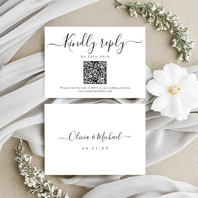 Modern simple elegant script wedding QR code RSVP Card (Modern simple elegant script wedding QR code RSVP Card)