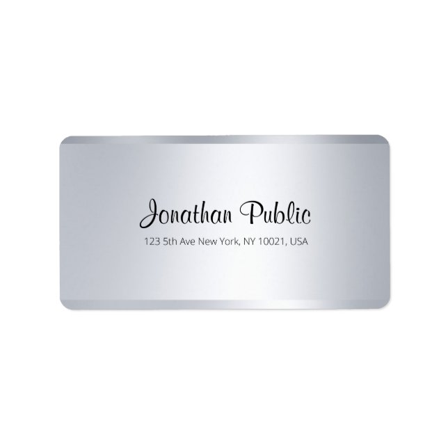 Modern Simple Elegant Silver Handwriting Script Label (Front)