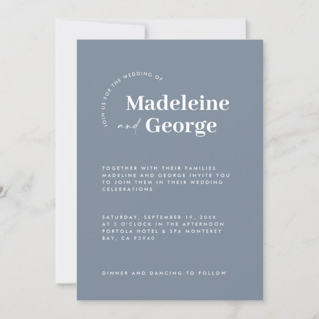 Modern simple elegant typography dusty blue save the date (Front)