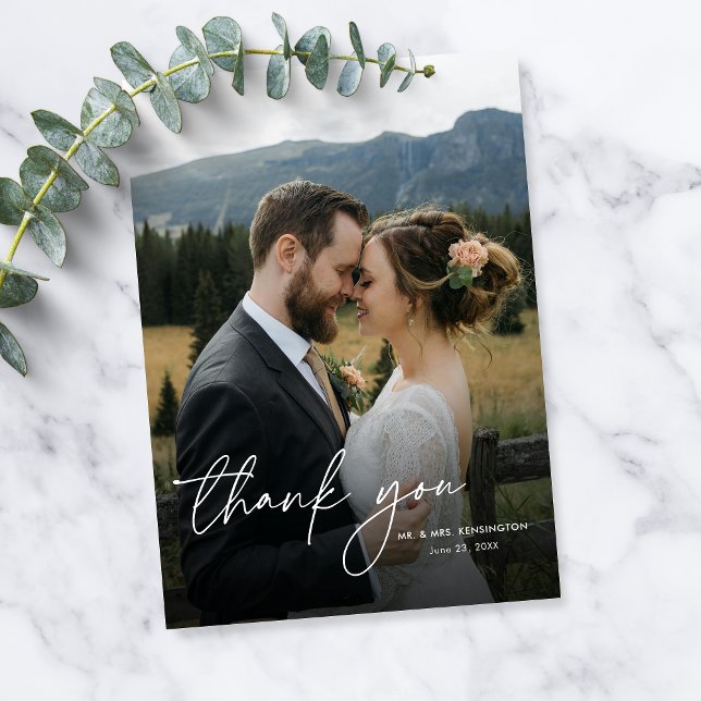 Modern Simple Elegant Vertical Photo Wedding Thank You Card (Creator Uploaded)