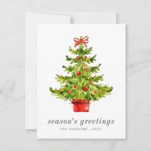 Modern Simple Elegant Watercolor Christmas Tree Holiday Card