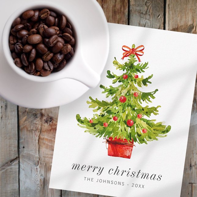 Modern Simple Elegant Watercolor Christmas Tree Holiday Card (Creator Uploaded)
