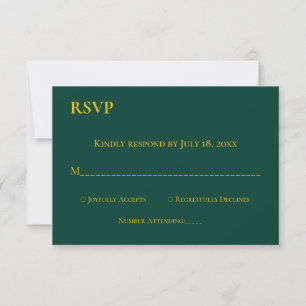 Modern Simple Emerald Green Gold Chic Wedding RSVP Card
