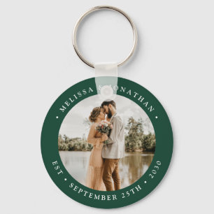 Modern Simple Emerald Green Photo Wedding Favour Key Ring