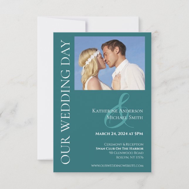 Modern Simple Emerald Green Photo Wedding- Invitation (Front)