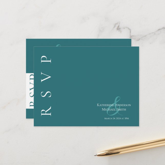 Modern Simple Emerald Green-RSVP-Wedding- Postcard (Front/Back In Situ)