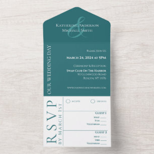 Modern Simple Emerald Green Wedding- All In One Invitation