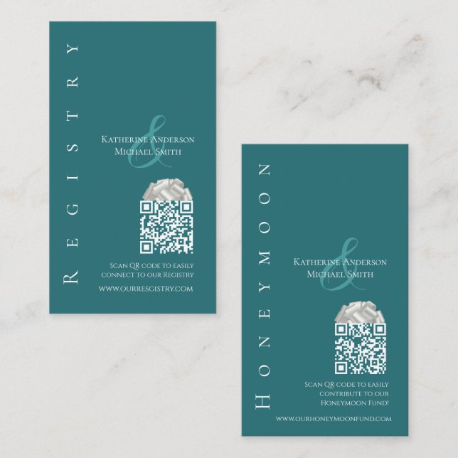 Modern Simple Emerald Green--Wedding Registry- Business Card (Front/Back)
