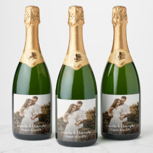 Modern Simple Engagement Photo wedding Favor Sparkling Wine Label