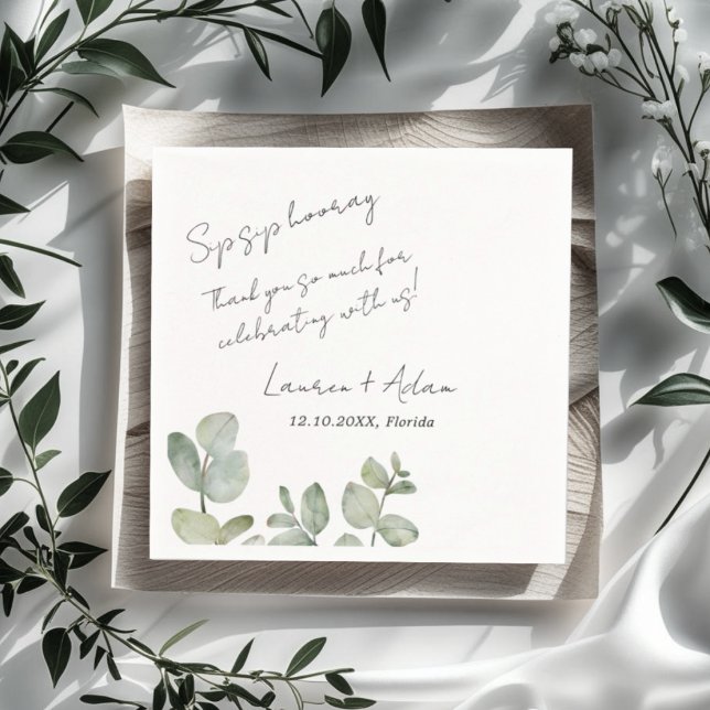 Modern Simple Eucalyptus Greenery Wedding Napkin (Creator Uploaded)
