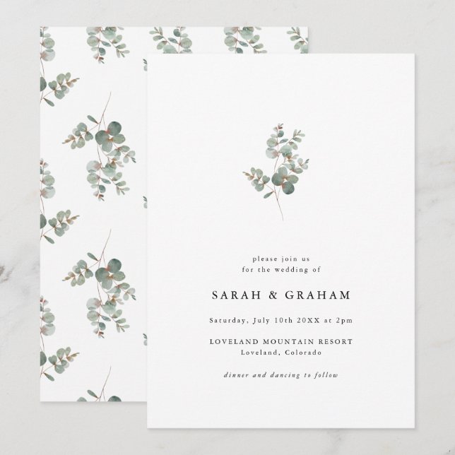 Modern Simple Eucalyptus Wedding Invitation (Front/Back)