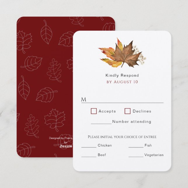 Modern Simple Fall Autumn Leaves, Garden wedding RSVP Card (Front/Back)