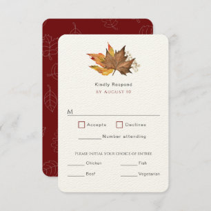 Modern Simple Fall Autumn Leaves, Garden wedding RSVP Card
