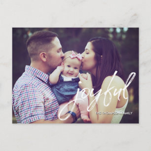 Modern Simple Family Christmas Joyful Script Postcard