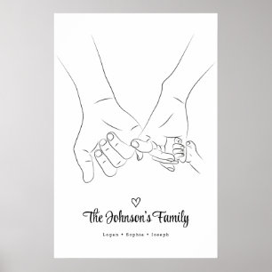 Modern Simple Family Holding Hand Line Art Poster