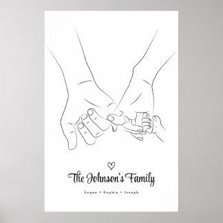 Modern Simple Family Holding Hand Line Art Poster