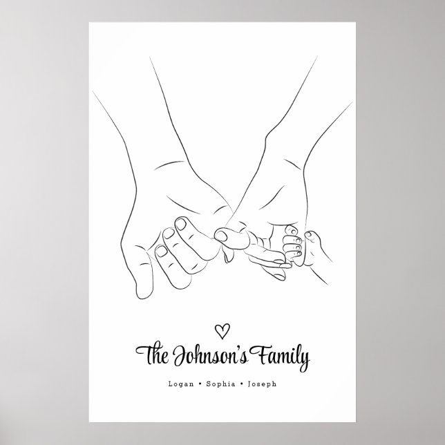 Modern Simple Family Holding Hand Line Art Poster (Front)