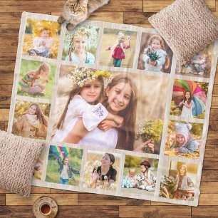 Modern Simple Family Kids 15 Photo Collage Fleece Blanket
