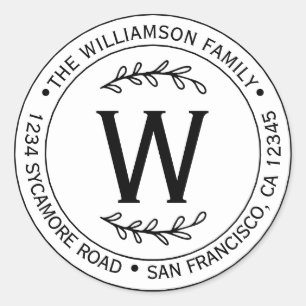 Modern Simple Family Name Monogram Return Address Classic Round Sticker