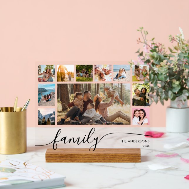 Modern Simple Family Photo Collage Acrylic Sign (Wedding)