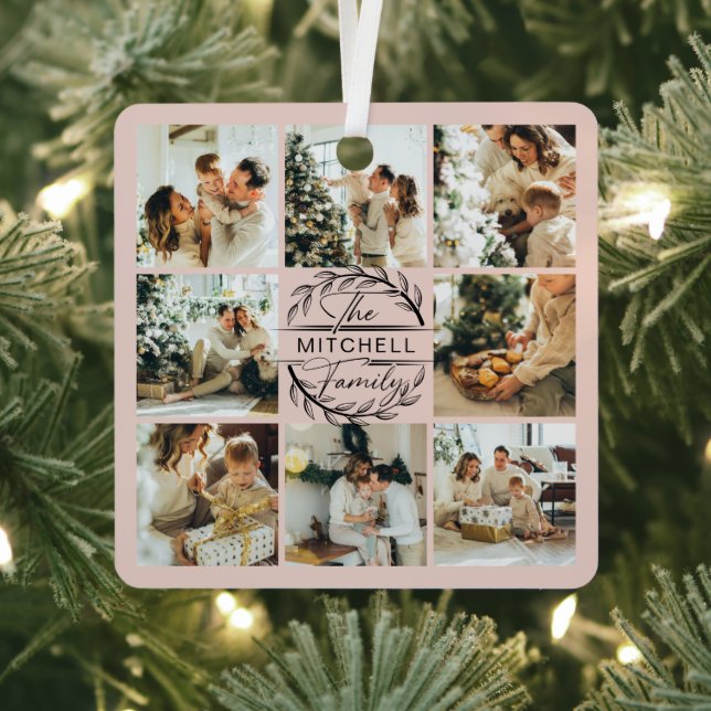 Modern Simple Family Photo Collage Blush Pink Metal Tree Decoration (Insitu)