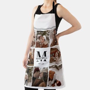 Modern Simple Family Photo Collage Monogram Gift Apron