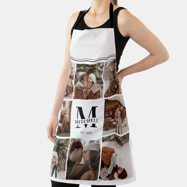 Modern Simple Family Photo Collage | Monogram Gift Apron (Insitu)