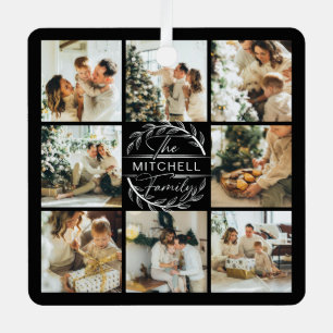 Modern Simple Family Photo Collage   Monogram Gift Metal Tree Decoration