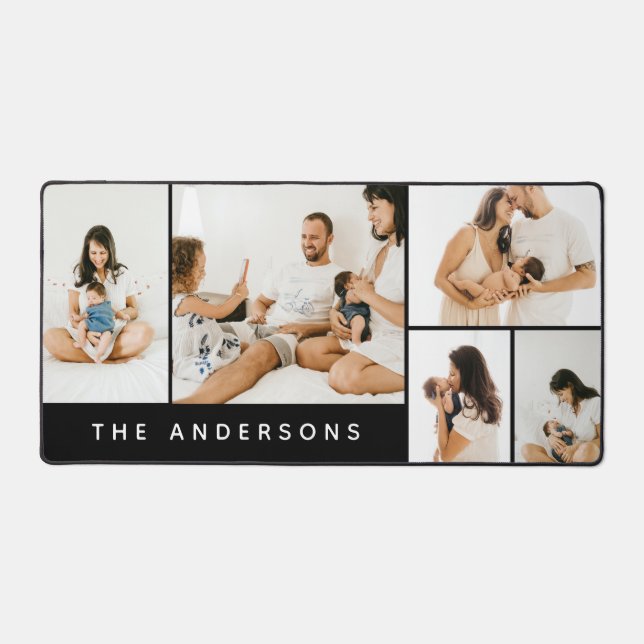 Modern Simple Family Photo Collage Name Desk Mat (Front)