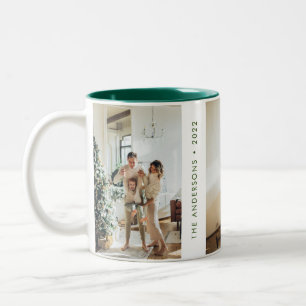 Modern Simple Family Photo New Year Green Two-Tone Coffee Mug