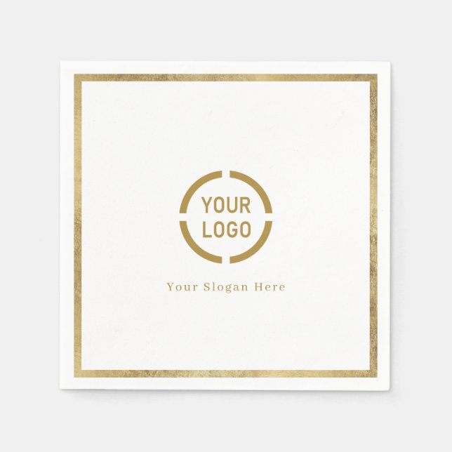 Modern simple faux gold border company logo napkin (Front)