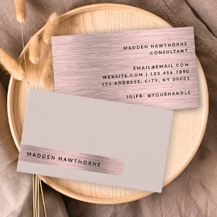 Modern Simple Faux Rose Gold Brushed Brushed Metal Business Card