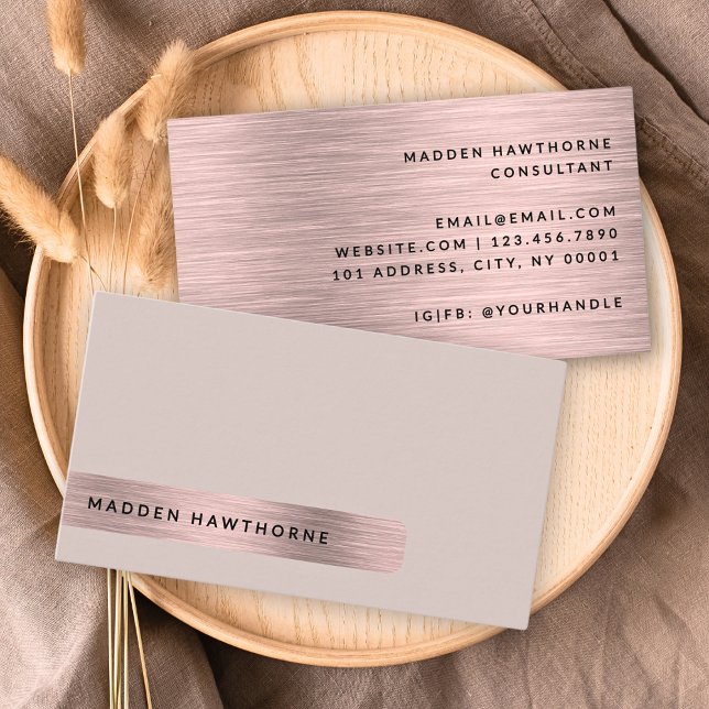 Modern Simple Faux Rose Gold Brushed Brushed Metal Business Card (Creator Uploaded)