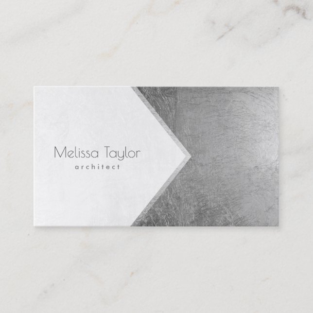 Modern simple faux silver foil white architect business card (Front)