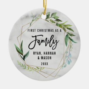 Modern Simple First Christmas As A Family Ceramic Tree Decoration