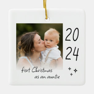 Modern Simple First Christmas As Auntie Photo Ceramic Ornament