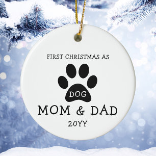 Modern SImple First Christmas As Dog Mum & Dad Ceramic Tree Decoration