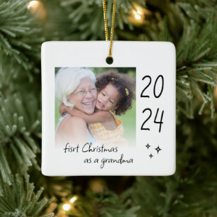 Modern Simple First Christmas As Grandma Photo Ceramic Ornament