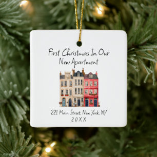 Modern Simple First Christmas In Our New Apartment Ceramic Ornament