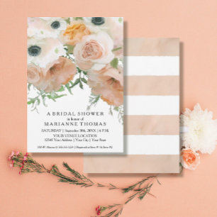 Modern Simple Floral Blush Coral Flowers Bridal Invitation